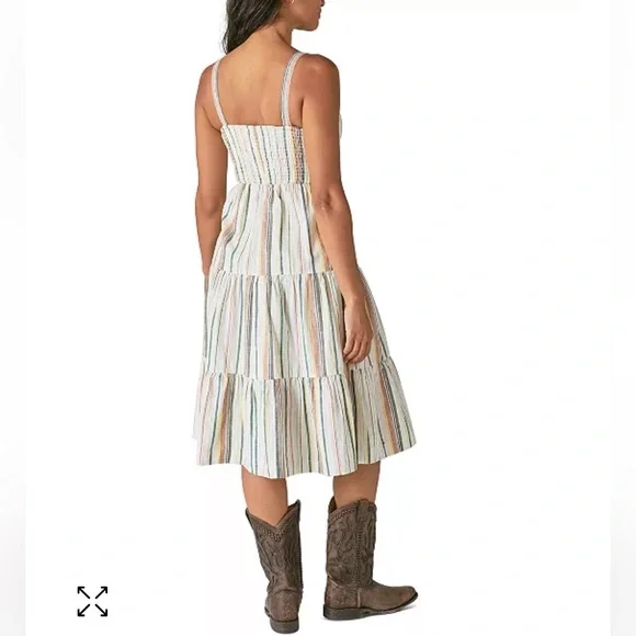 NWT Lucky Brand Women's Striped Corset Maxi Stripes Cotton Linen Dress Size M - Picture 3 of 12